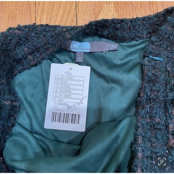 Anthropologie Eva Franco Fringed Tweed Skirt Womens Size 10 Green Plaid NEW TAGS - Picture 13 of 16
